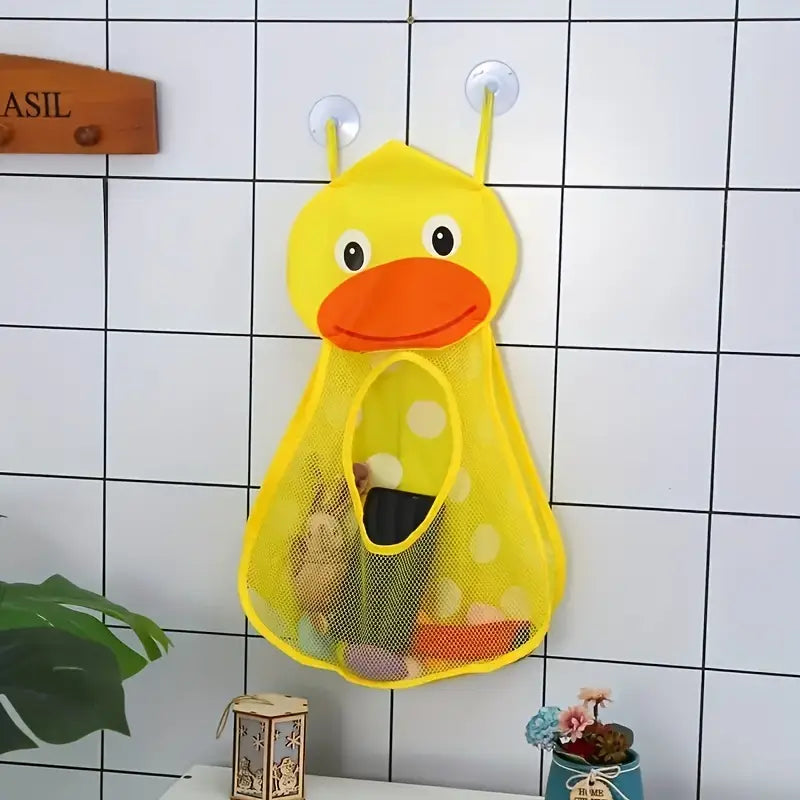 Filet de Rangement Bain Bébé Motif Canard Jaune – Organisateur Suspendu pour Jouets de Bain