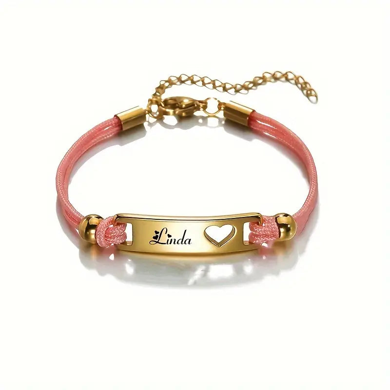Bracelet Enfant Personnalisé avec Prénom – Bijou Fantaisie Doré et Cordon Rose