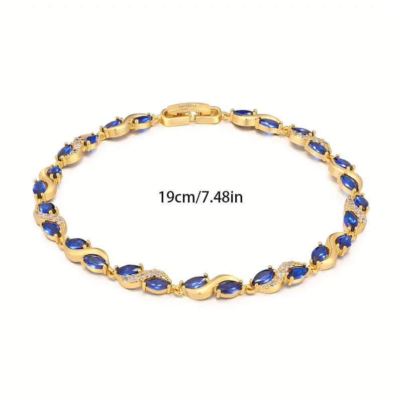 Bracelet femme doré avec cristaux bleus et zircons – Bijou élégant et raffiné