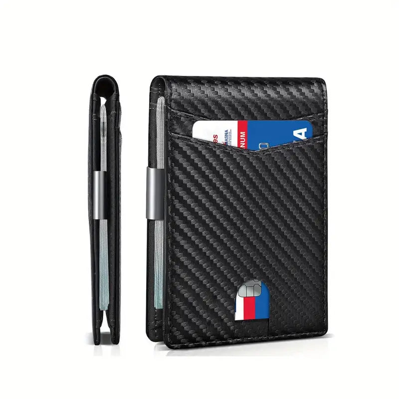 Portefeuille homme cuir noir et orange – Design moderne avec pince à billets et porte-cartes