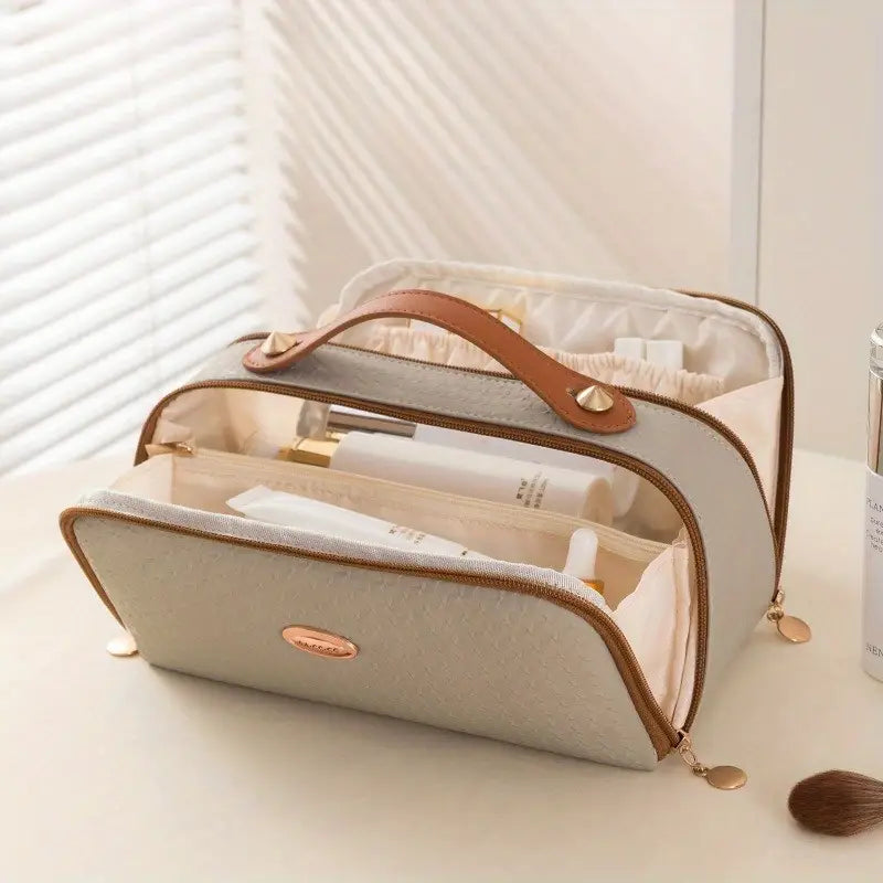 Trousse de toilette élégante vert tressé Grande capacité et finition haut de gamme