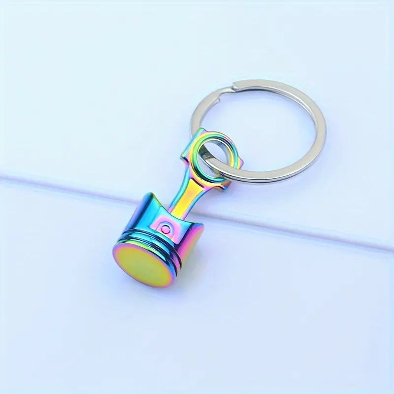 Porte-clés piston voiture en métal multicolore – Breloque mécanique originale pour homme