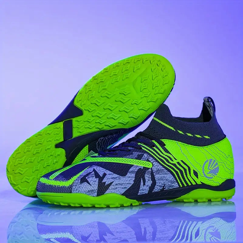 Chaussures de sport fille – Baskets de football en salle vert fluo et noir avec semelle antidérapante