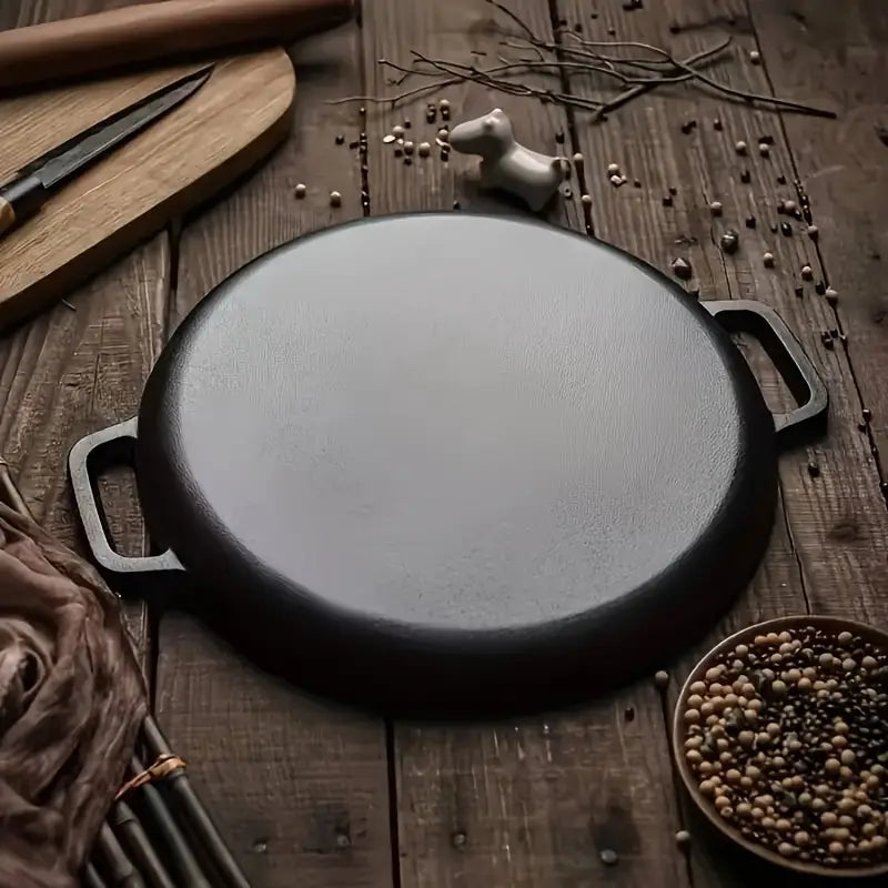 Poêle en fonte camping avec poignées – Plat de cuisson robuste pour barbecue, feu de camp et cuisine outdoor