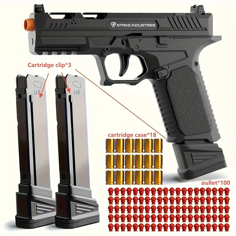 Pistolet Jouet Strike Réaliste – Réplique avec 3 Chargeurs, 18 Douilles et 100 Balles Souples