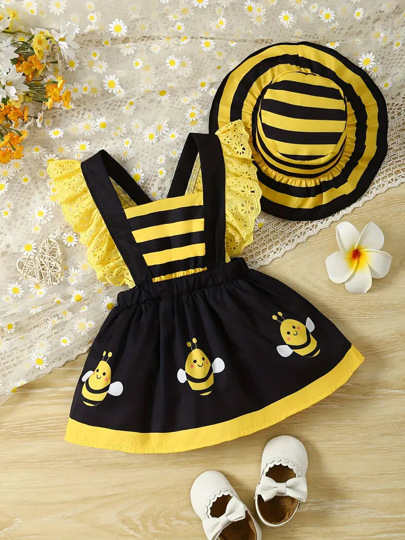 Robe Bébé Fille Déguisement Abeille avec Chapeau – Tenue Mignonne et Colorée Été