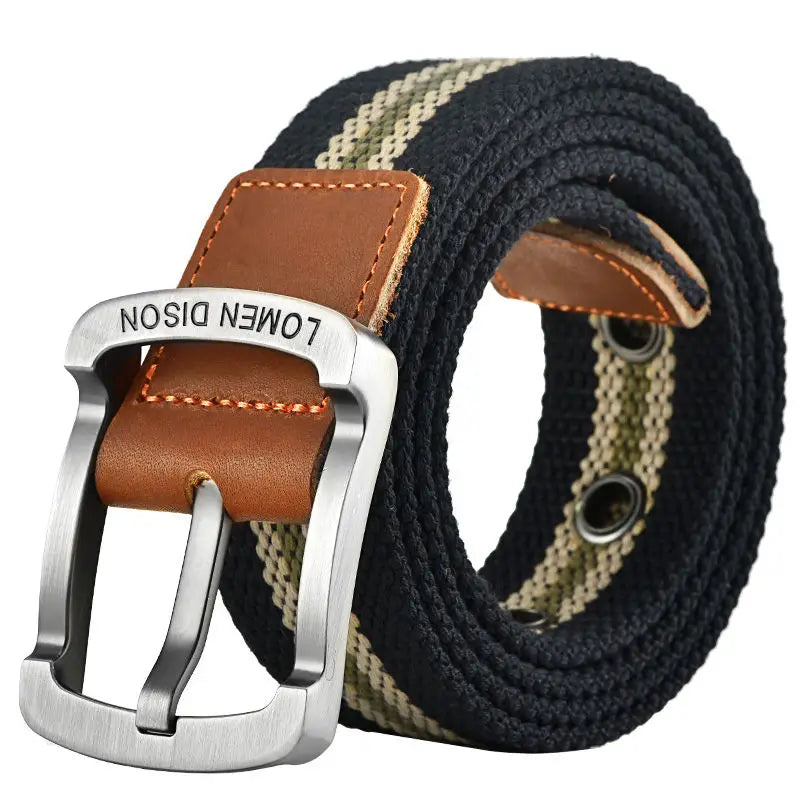 Ceinture homme en toile tressée avec boucle métallique et cuir – Style décontracté et durable