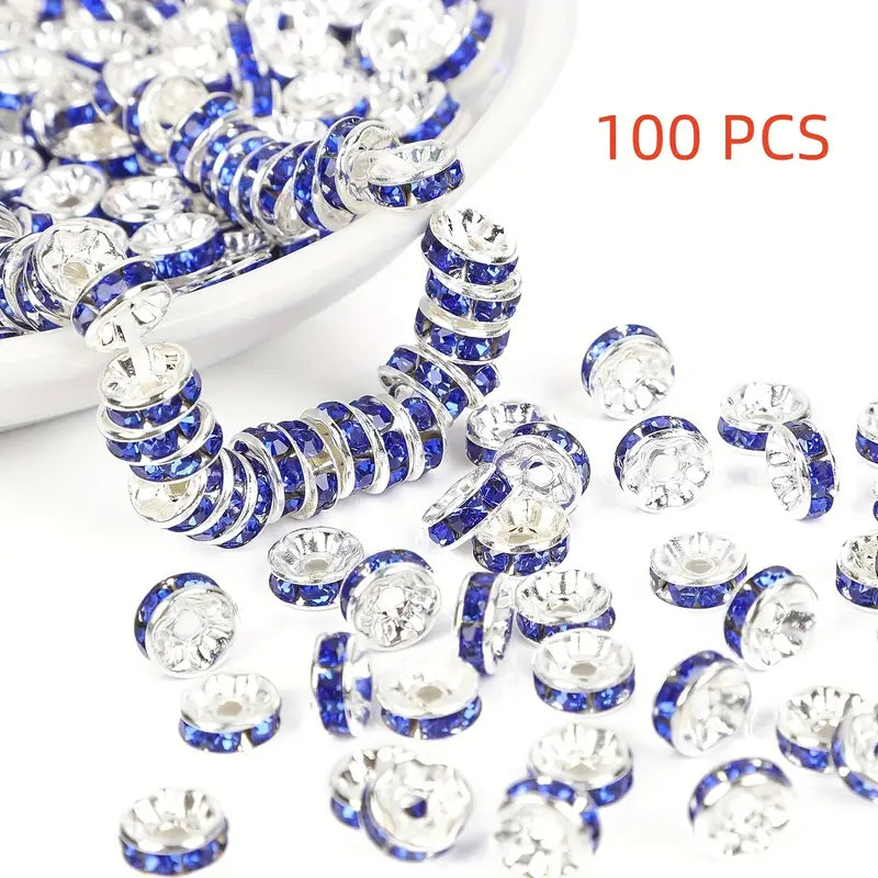 100 Perles Rondelles Strass Argentées – Intercalaires Brillants pour Création de Bijoux DIY