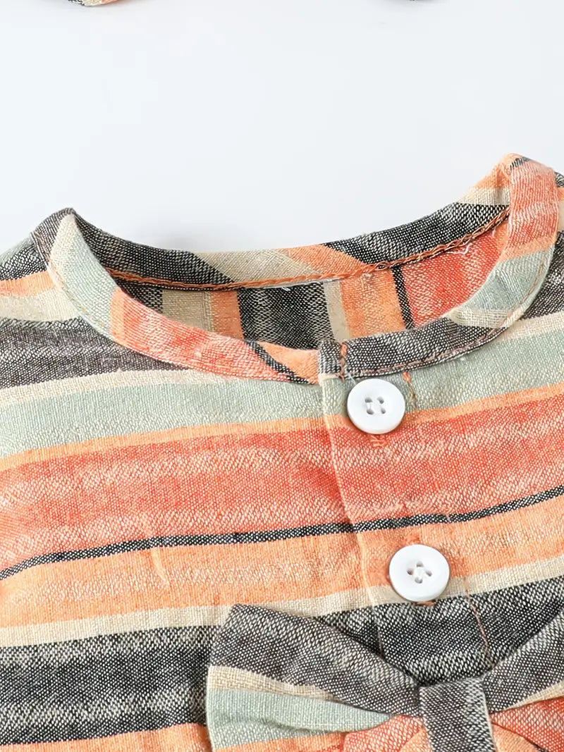 Combinaison bébé fille à rayures – Cadeau naissance avec nœud et bandeau assorti