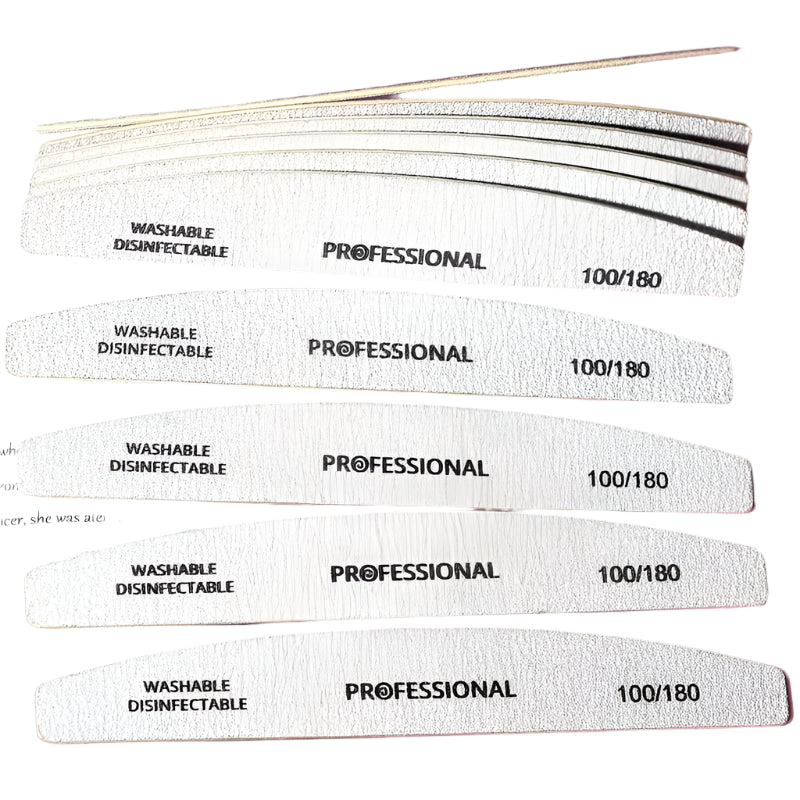 Limes à Ongles Professionnelles 100/180 – Lavables et Désinfectables pour Manucure et Gel UV