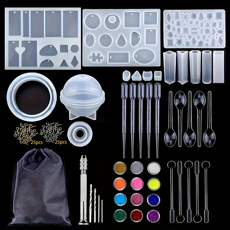Kit Complet de Moulage Résine Époxy – Moules Silicone, Pigments et Accessoires DIY Bijoux et Créations Artisanales