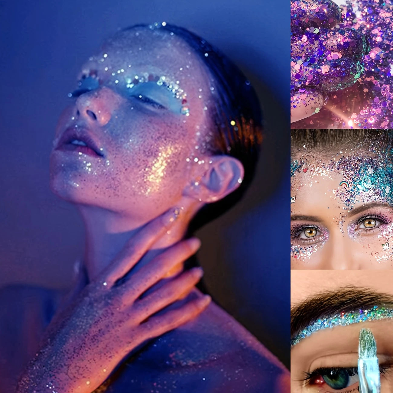 Paillettes Holographiques Ultra Brillantes – Gel Glitter Visage & Corps pour Maquillage Festival