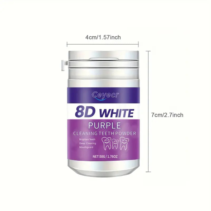 Poudre Dentaire Blanchissante 8D White – Poudre Nettoyante Violette pour Dents Blanches, Haleine Fraîche & Nettoyage Profond (50g)