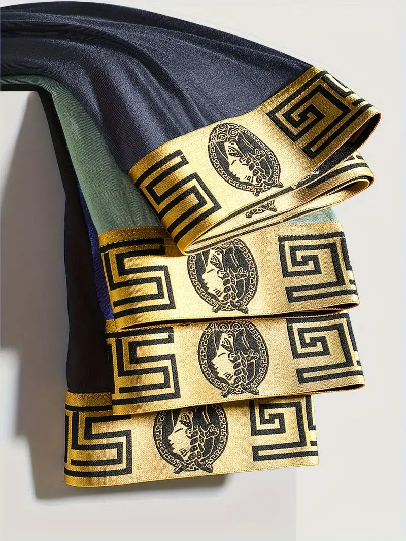 Boxer thermique homme – Lot de 4 couleurs assorties – Sous-vêtements chauds élégants avec ceinture dorée