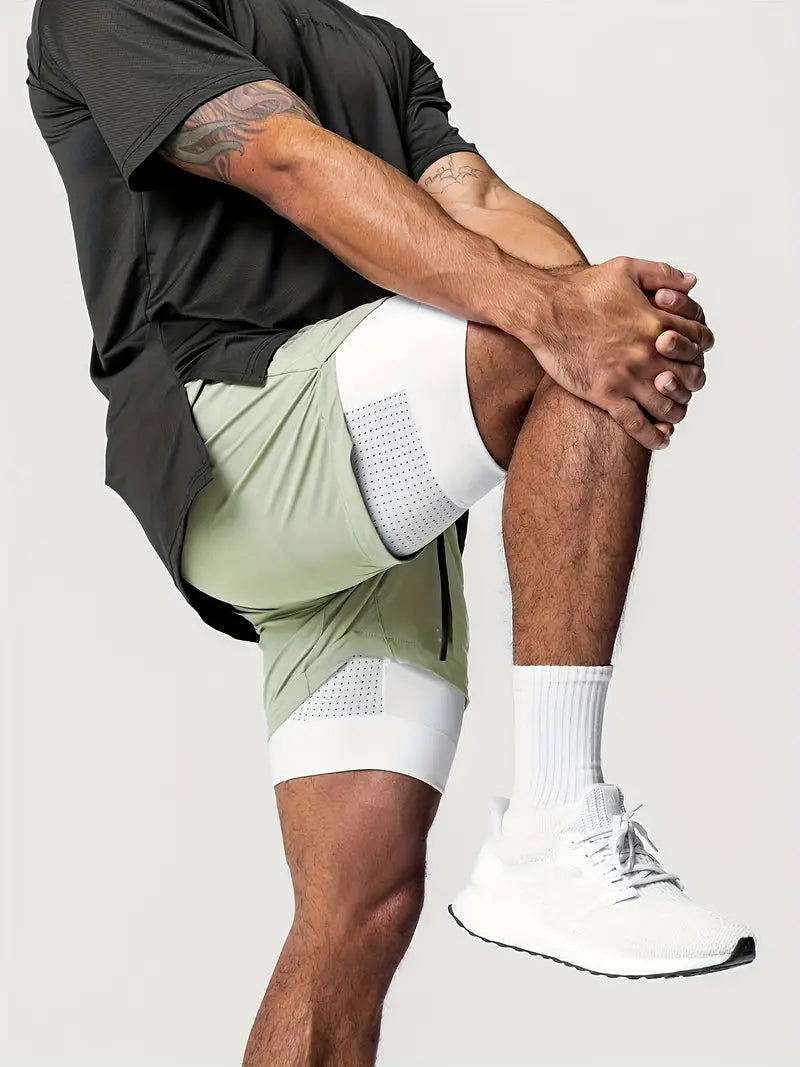 Short de sport homme 2 en 1 – Running & Fitness – Léger, respirant avec cuissard intégré