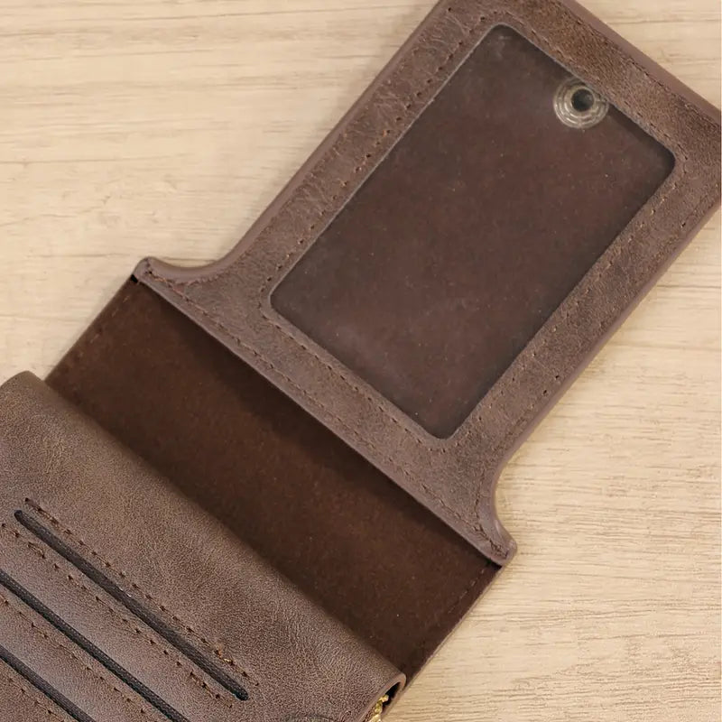 Portefeuille homme en cuir marron – Compact avec porte-cartes et fenêtre d’identification