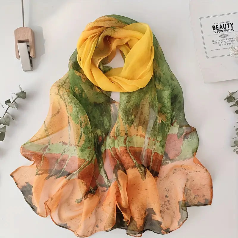 Écharpe femme en mousseline légère – Châle coloré jaune et vert pour printemps et été