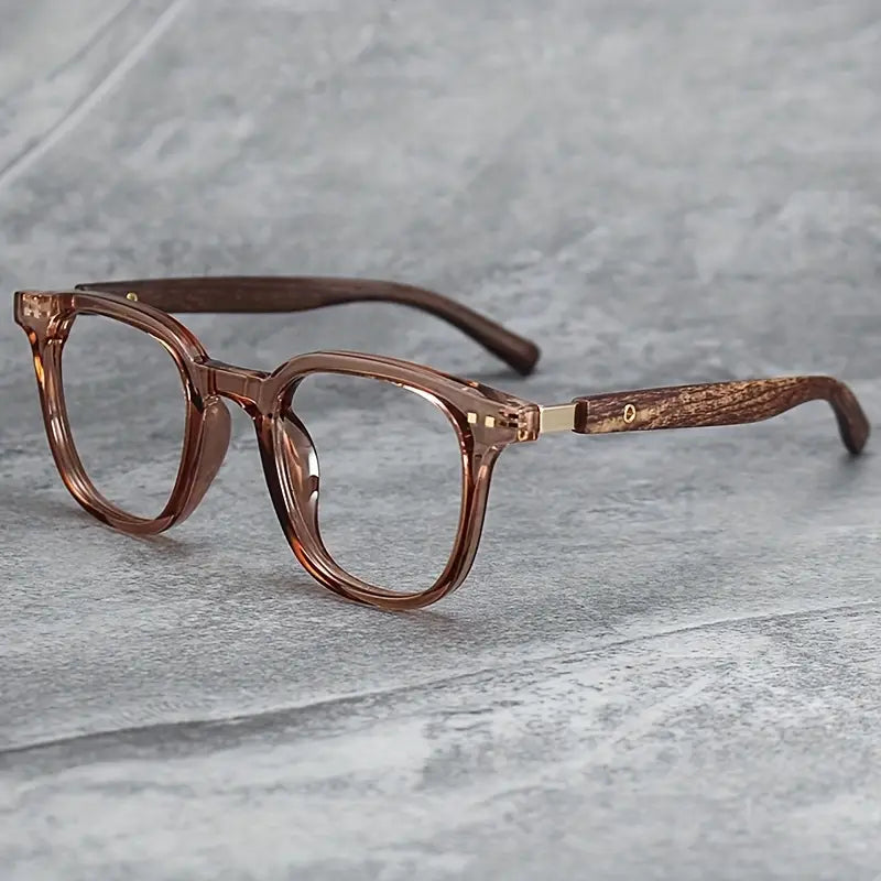 Lunettes homme vintage – Monture carrée marron avec branches effet bois tendance