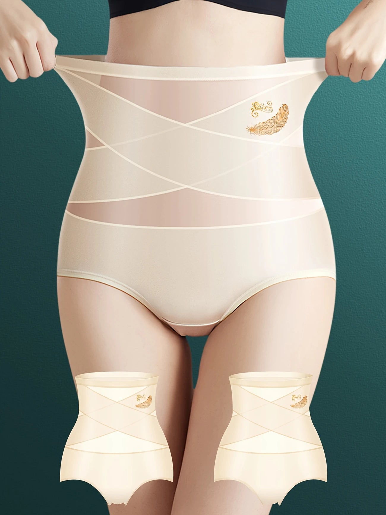 Lot de 2 Shorty Gainant Femme Taille Haute avec Tulle Croisé – Effet Sculptant, Maintien Ventre Plat et Silhouette Redessinée