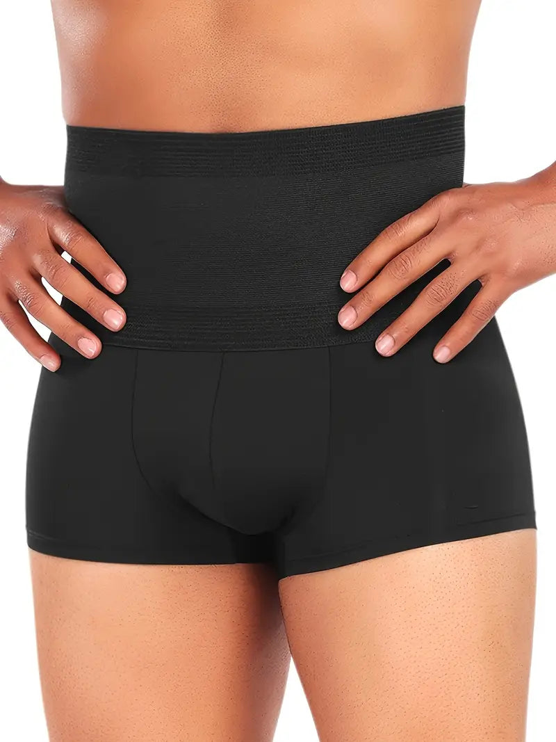 Boxer Homme Amincissant Taille Haute Noir - Compression Ciblée Abdomen et lissage Silhouette Discret