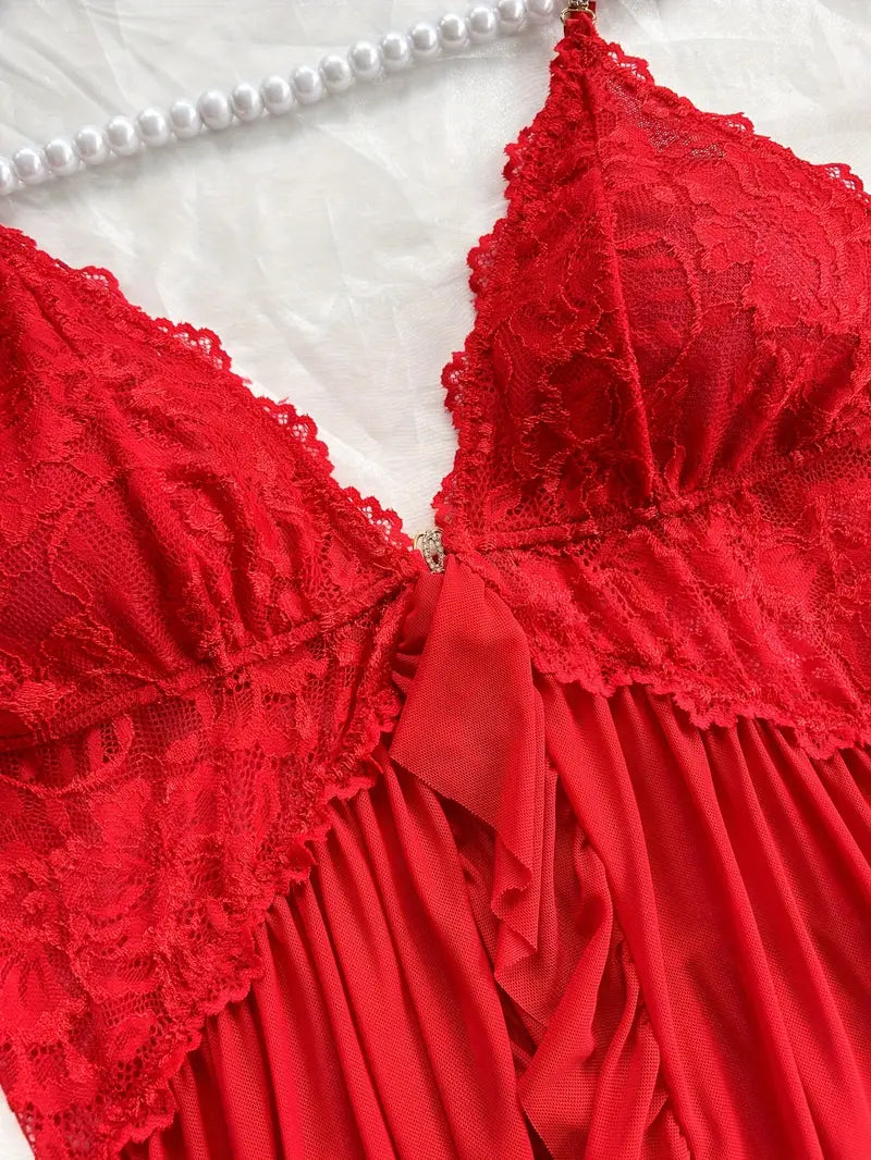 Nuisette Femme Dentelle et Volants – Sous-vêtements et Pyjamas Sexy & Élégants avec String Assorti