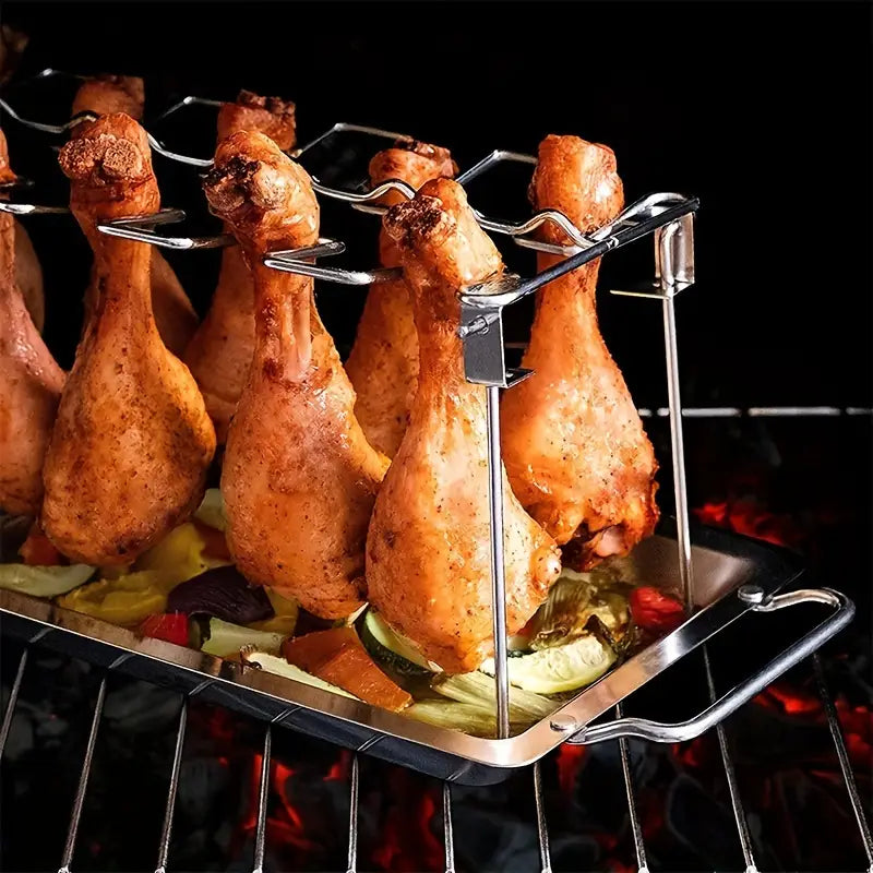 Support de cuisson pour pilons de poulet – Grille barbecue et four en acier inoxydable pliable