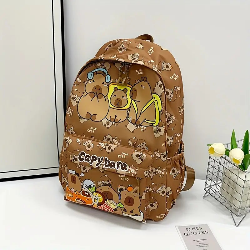 Sac à dos enfant garçon et fille motif capybara – Cartable scolaire mignon et spacieux