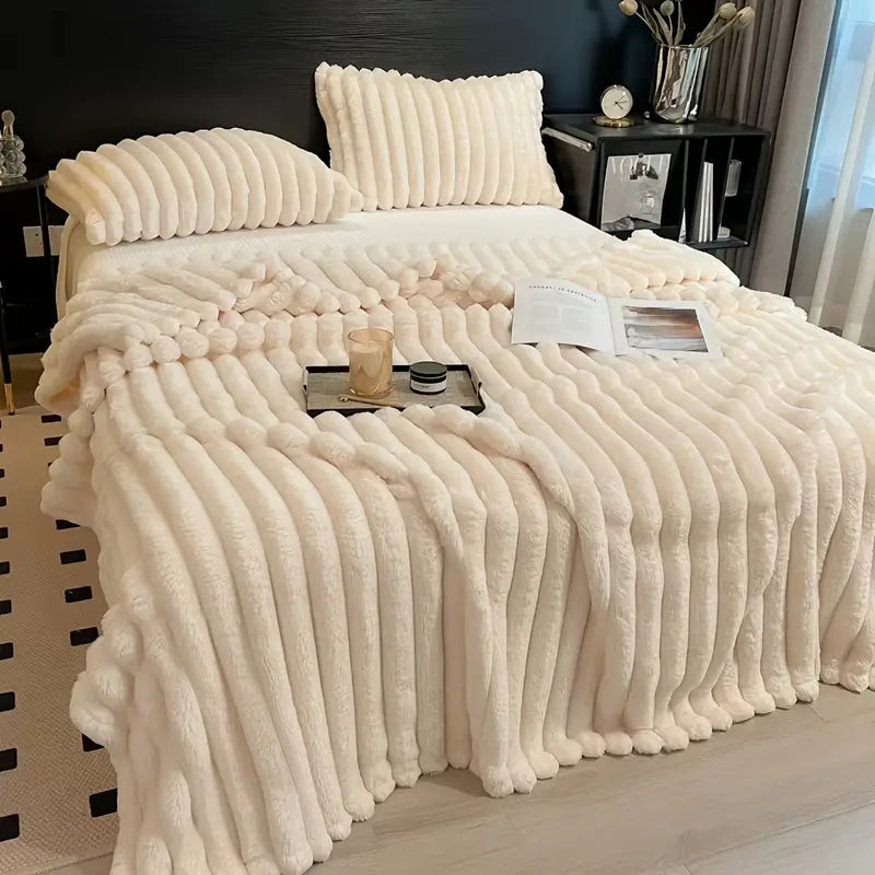 Couverture Hiver Ultra Douce en Fausse Fourrure – Jeté de Lit Chaud et Moelleux avec Taies Assorties