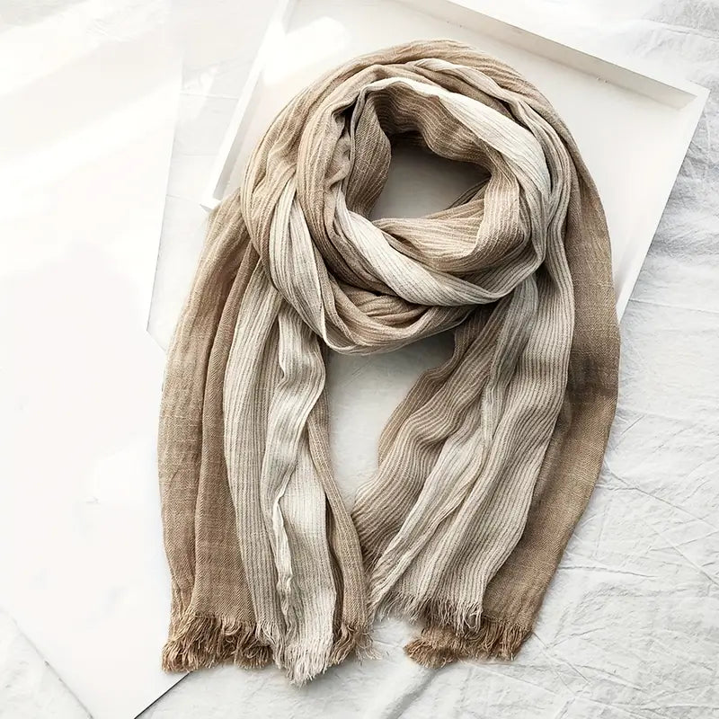 Écharpe homme à rayures bordeaux et beige – Foulard léger à franges pour style élégant et décontracté