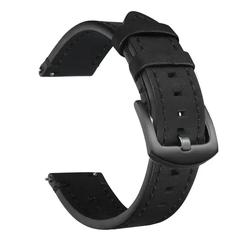 Bracelet de montre en cuir noir avec surpiqûres blanches – Accessoire élégant et résistant pour montre homme et femme