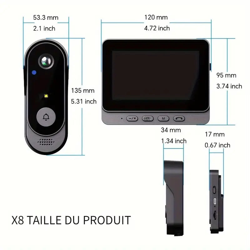 Interphone Vidéo Sans Fil avec Écran – Sonnette Connectée 2.4G Étanche avec Audio Bidirectionnel et Vision en Temps Réel