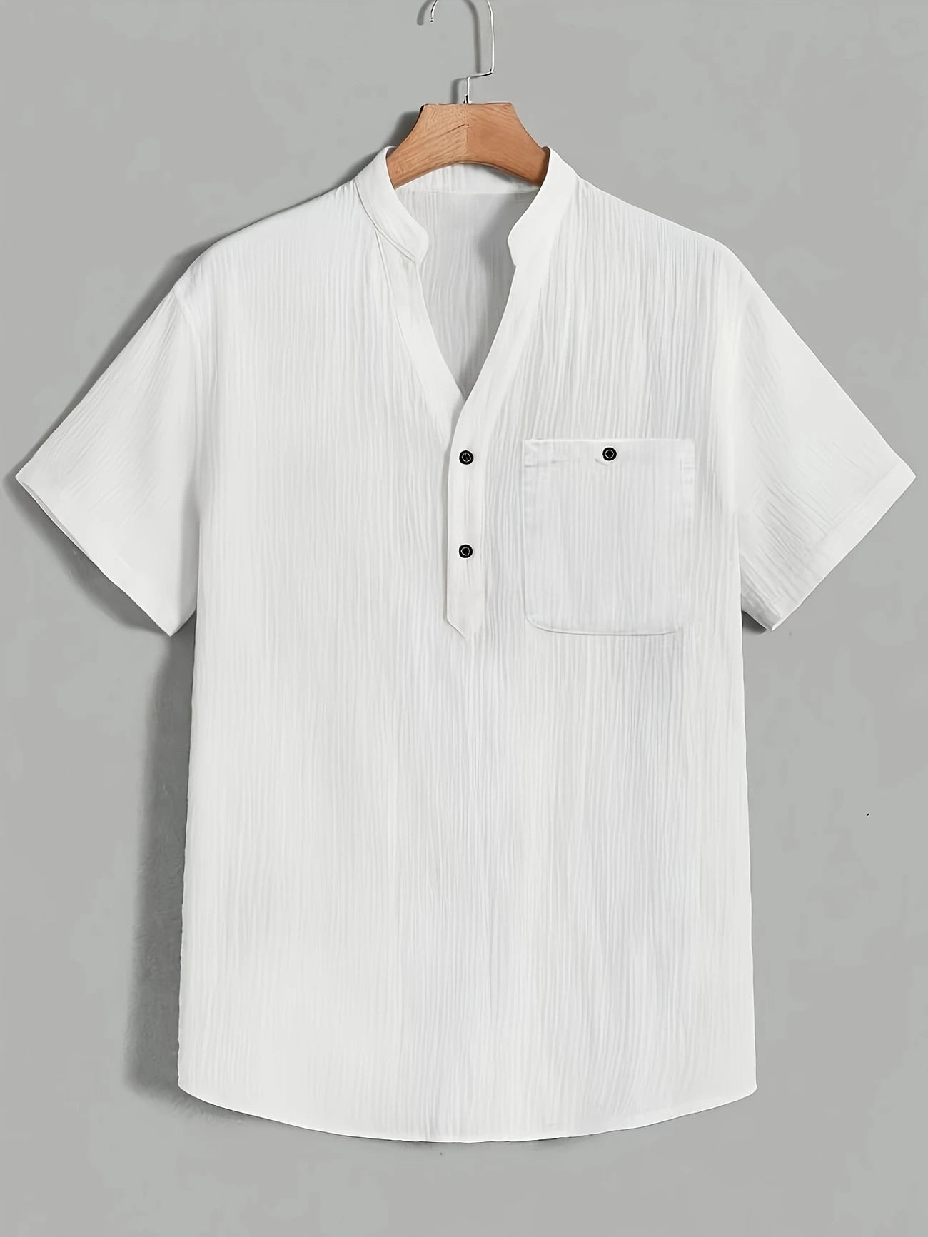 Chemise Homme Col Mao Décontractée – Manches Courtes Boutonnée, Style Estival Chic