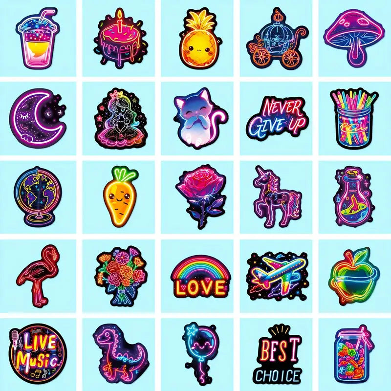 Autocollants Néon Ado – Stickers Colorés Love, Musique & Galaxy pour Ordinateur Portable et Tablette