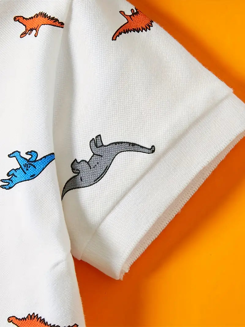 Polo Garçon Manches Courtes avec Motifs Dinosaures – T-shirt Enfant Mode et Confort