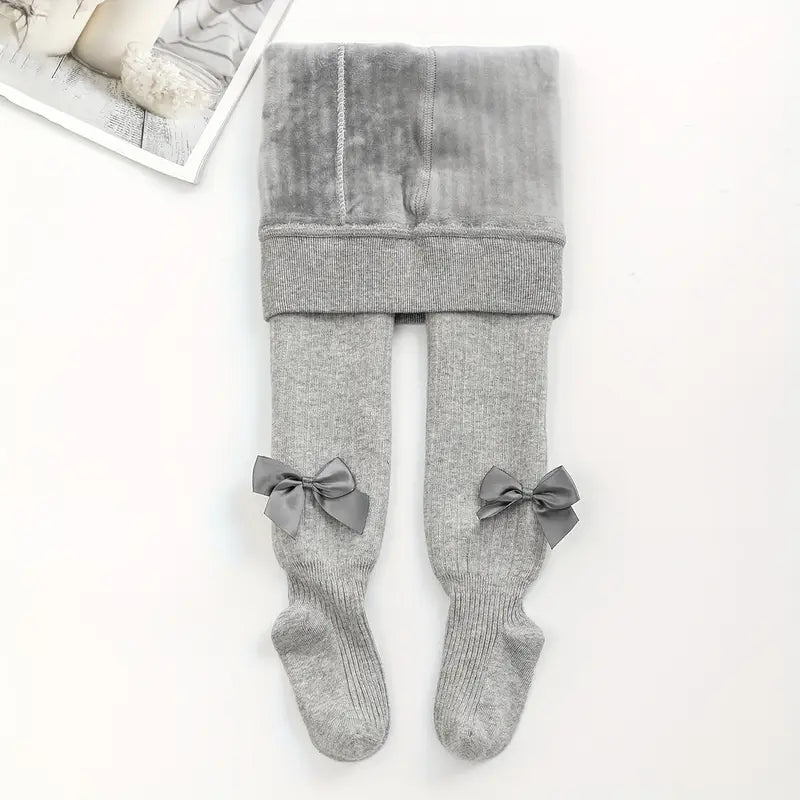 Collants Fille Côtelés avec Nœud – Pantalons Chauds et Élégants pour l’Hiver