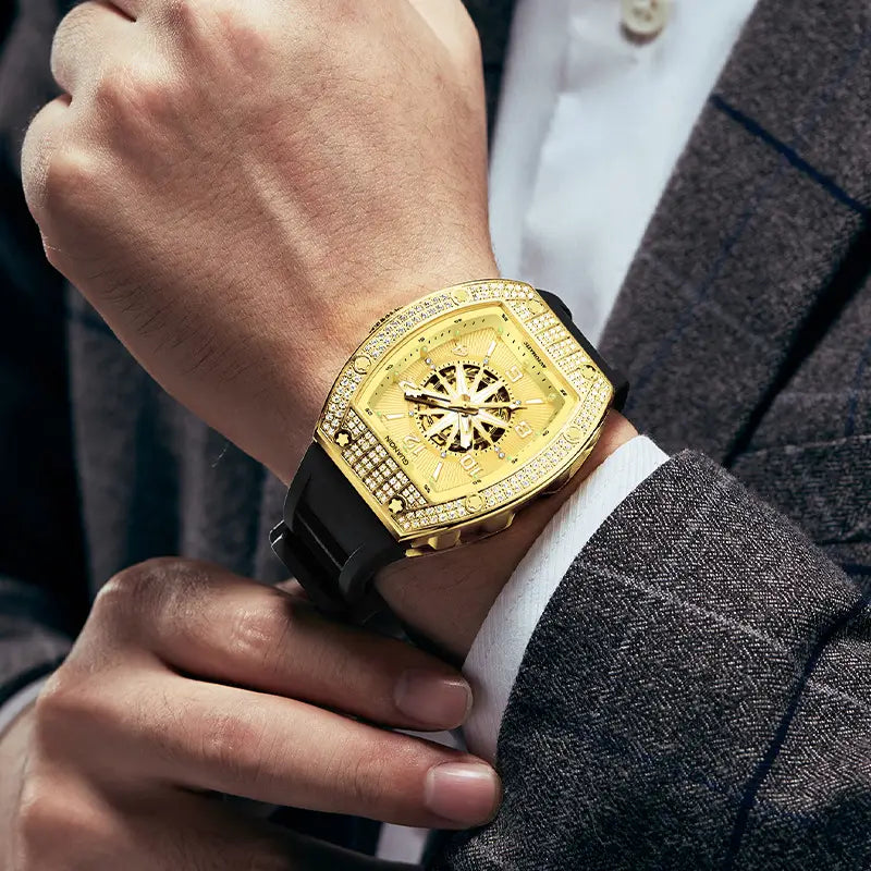 Montre homme automatique squelette – Mouvement mécanique apparent avec boîtier doré