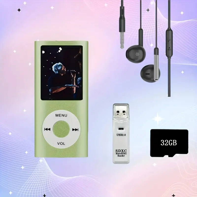 Lecteur MP3 Portable avec Écouteurs Filaire + Carte Mémoire  et Adaptateur USB – Musique Haute Qualité