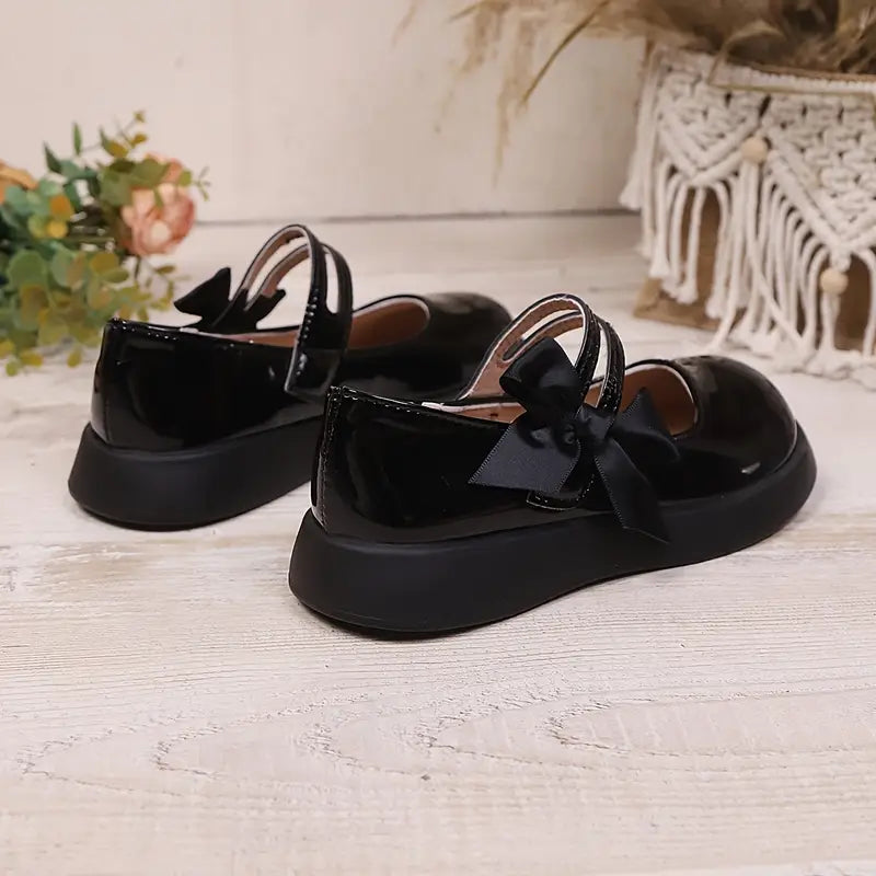Ballerines fille noires vernies avec nœud élégant – Chaussures habillées confortables