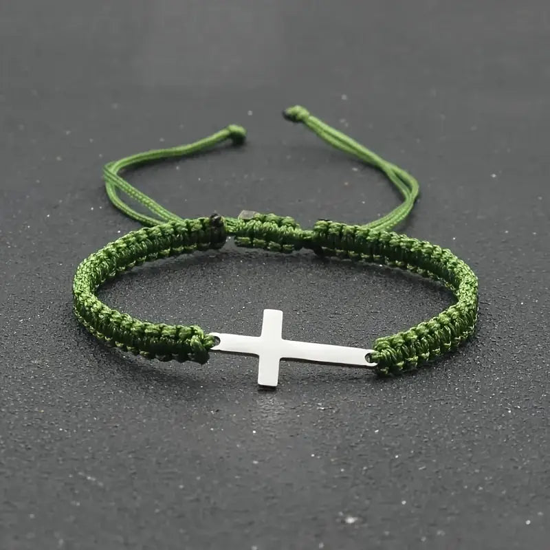 Bracelet homme croix en corde rouge tressée – Bijou religieux ajustable tendance