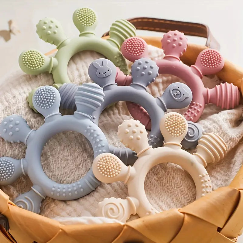 Anneau de Dentition en Silicone Doux – Jouet Bébé Sensoriel pour Soulager les Gencives