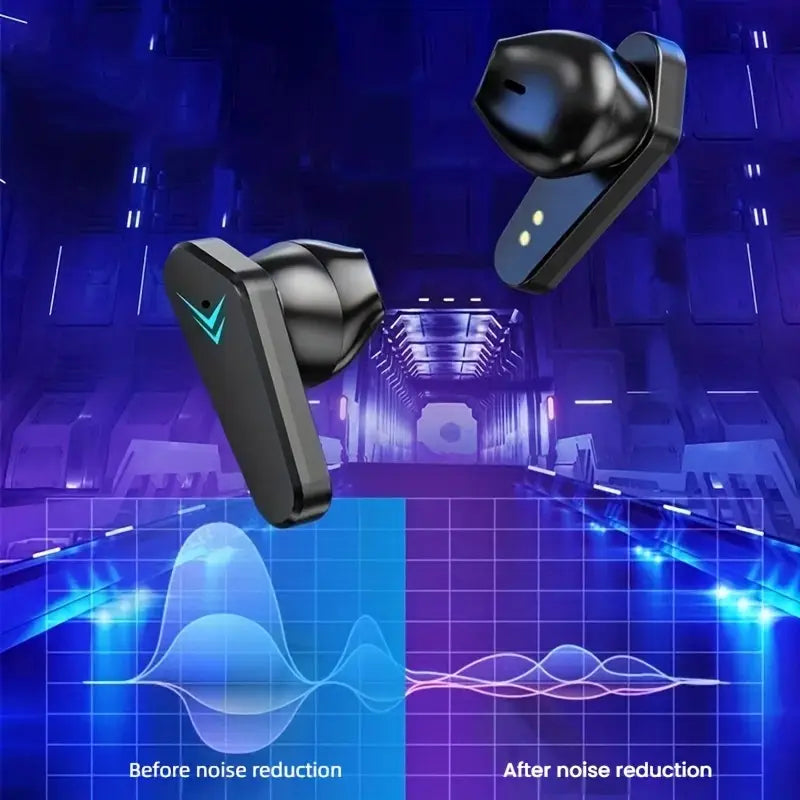 Écouteurs sans fil gaming avec boîtier LED – Casque Bluetooth basse latence