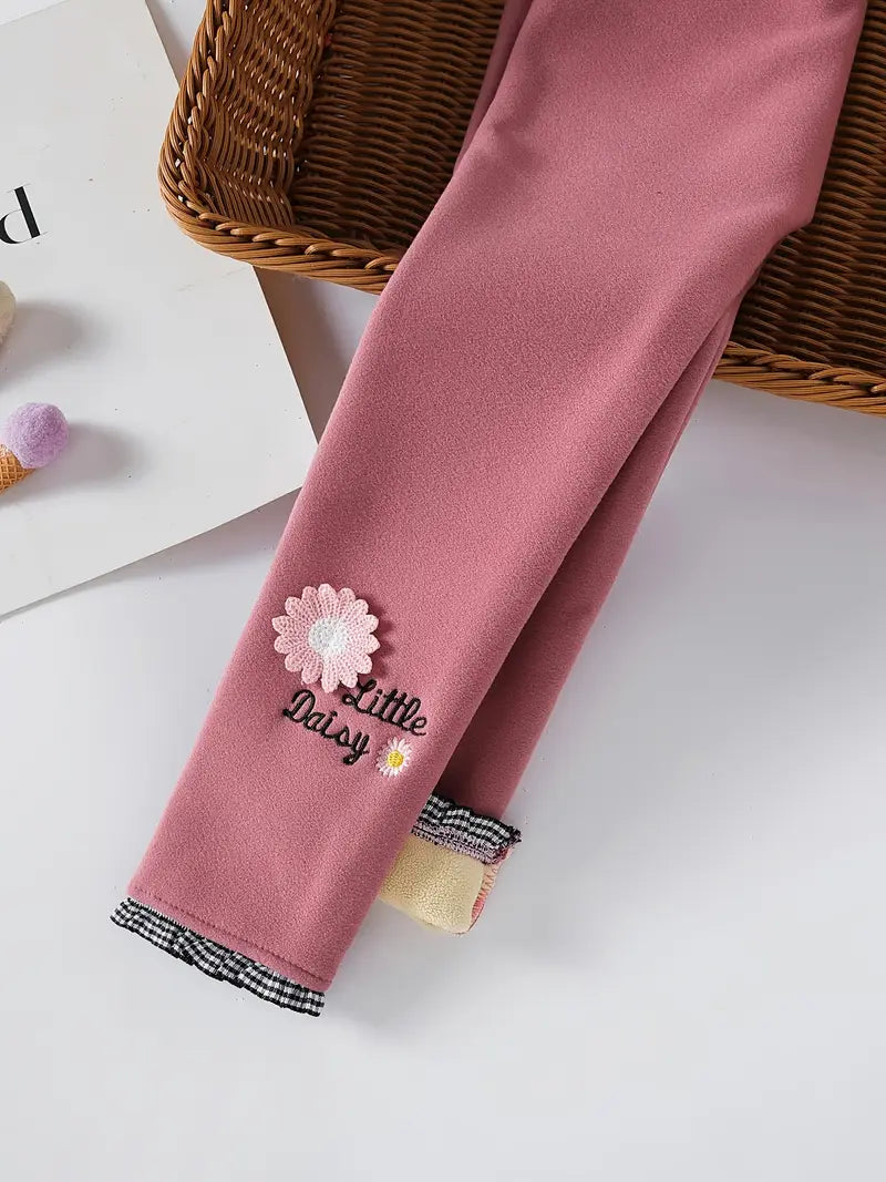 Pantalon Legging Fille Hiver – Doublé Chaud avec Motif Fleur Daisy