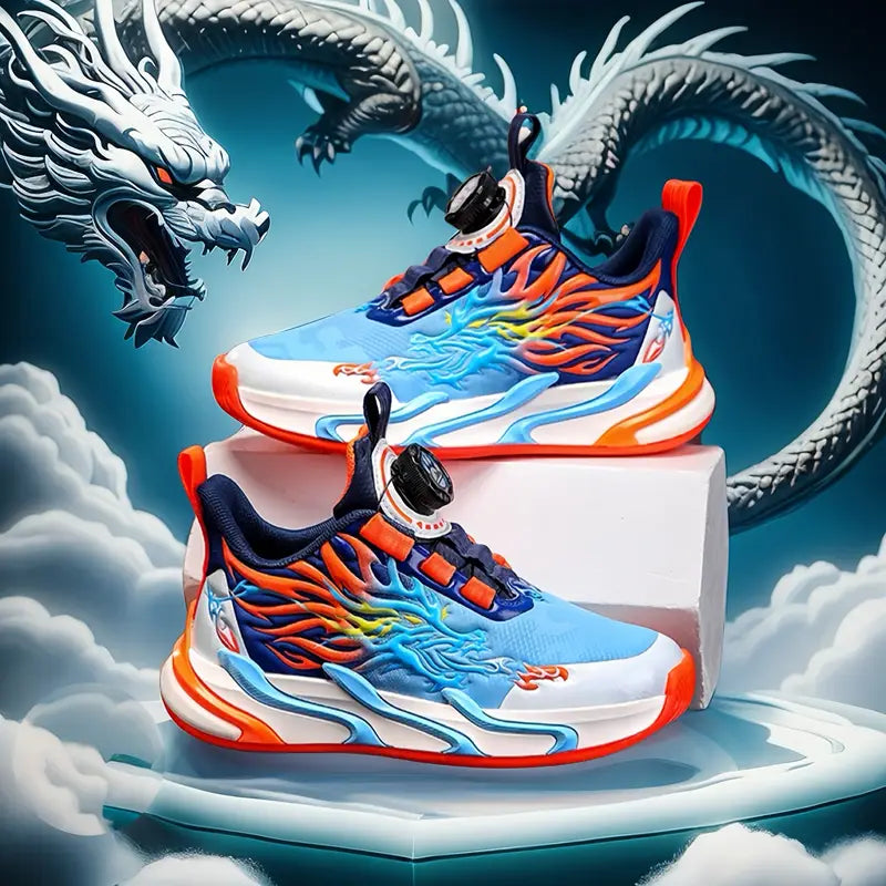 Chaussures de sport fille – Baskets noires dragon flamme bleu-violet tendance et respirantes