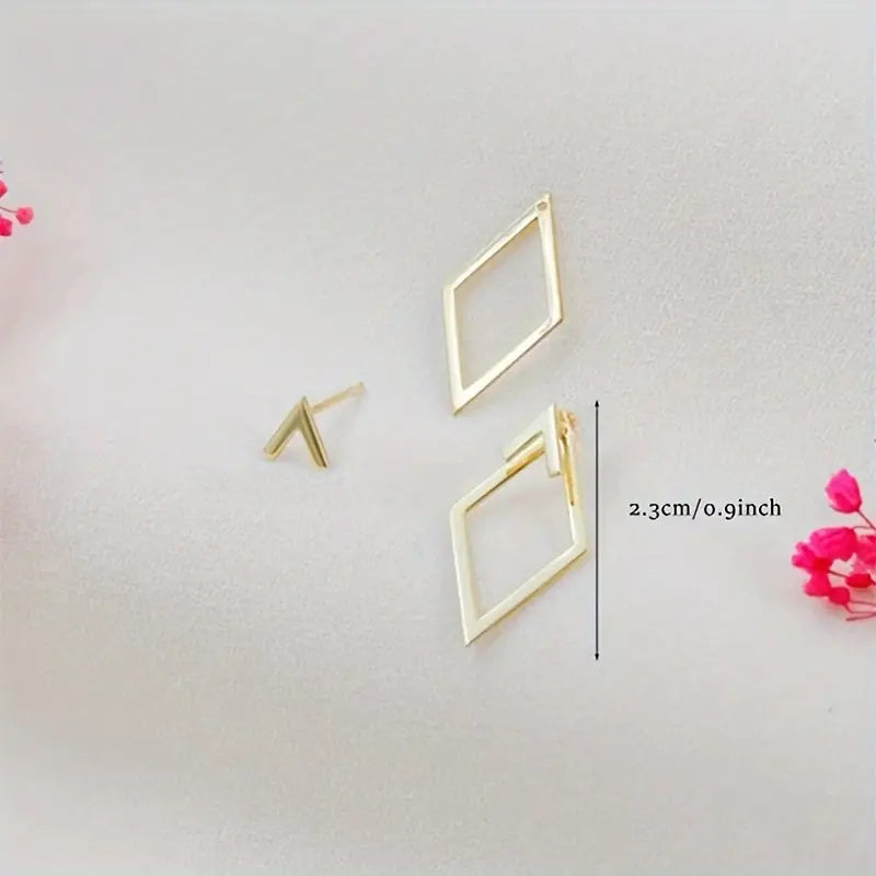 Boucles d’oreilles géométriques femme en métal doré – Design losange minimaliste chic
