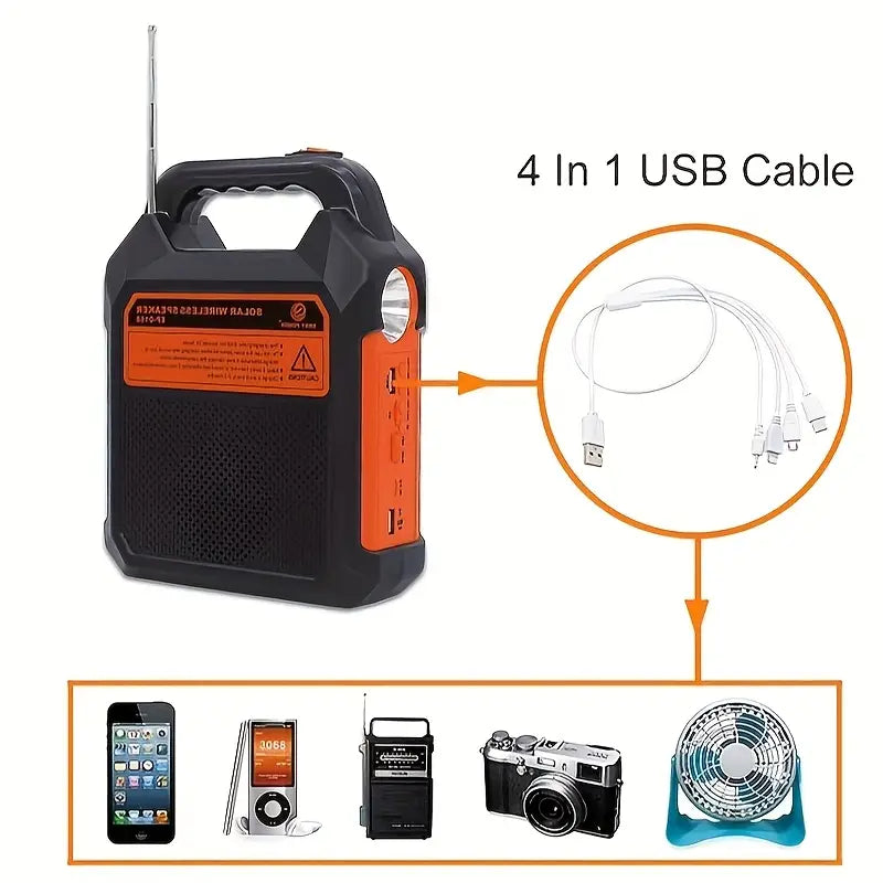 Lampe solaire portable multifonction – Éclairage LED, radio FM et alimentation d’appoint pour camping et urgences