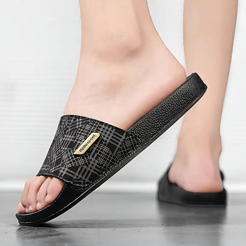 Sandales garçon noires à motif géométrique – Pantoufles d’été légères et confortables