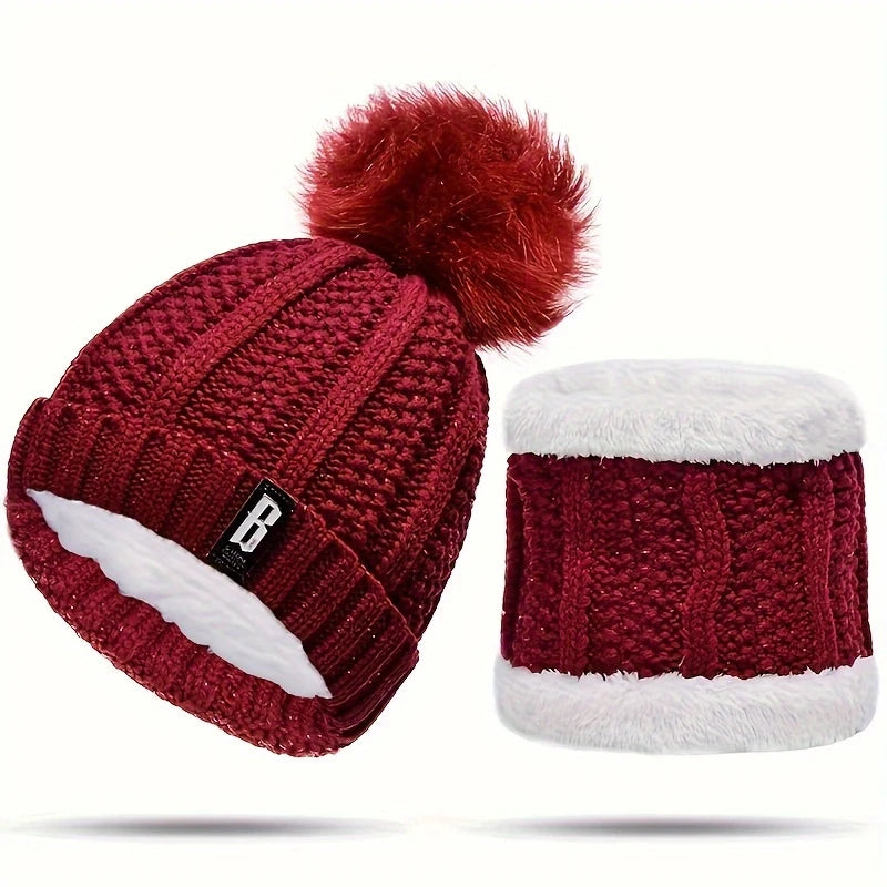Ensemble Bonnet & Tour de Cou Femme Hiver – Tricot Épais avec Doublure Polaire, Ultra Chaud et Confortable