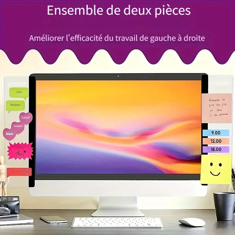 Porte-Notes Transparent pour Écran d’Ordinateur – Support Auto-adhésif pour Mémos, Post-it et Rappels Visuels