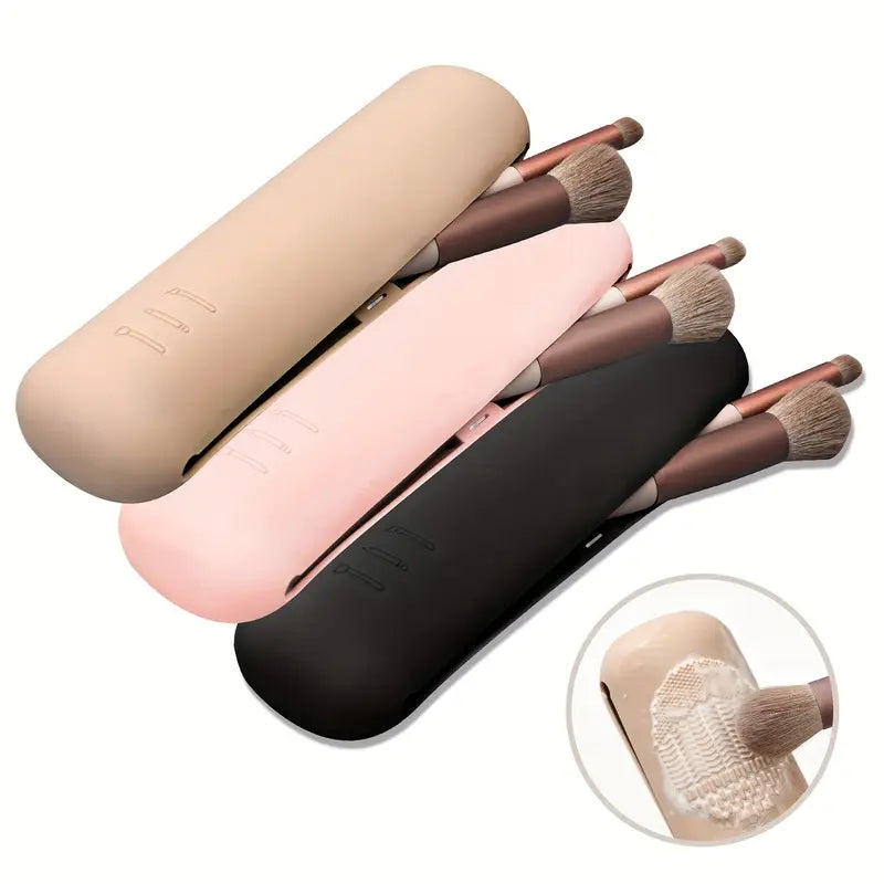 Étui de Rangement Portable pour Pinceaux de Maquillage – Boîte Rigide avec Nettoyeur Intégré