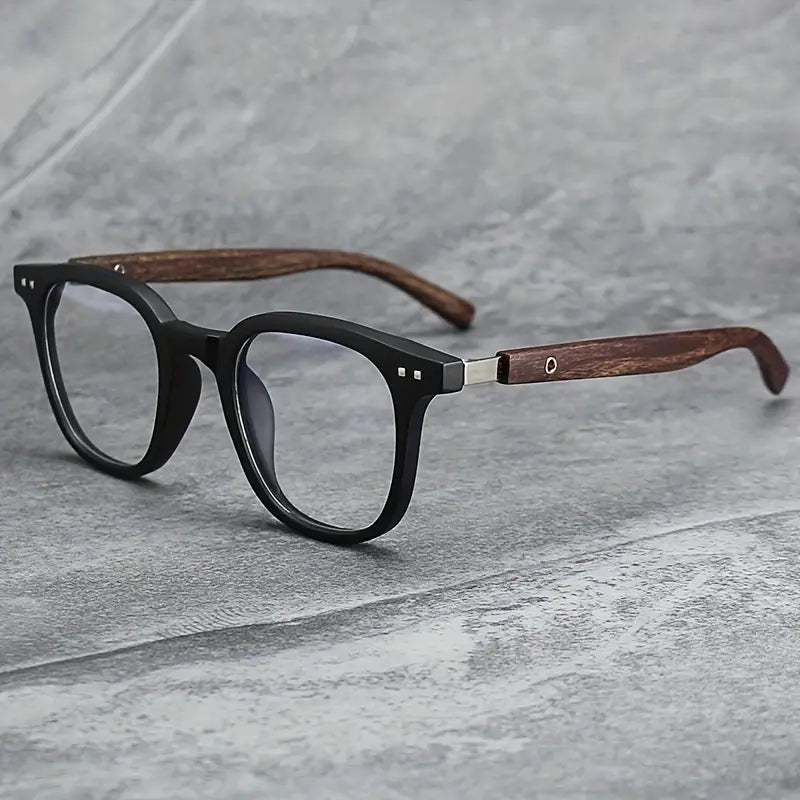 Lunettes homme vintage – Monture carrée marron avec branches effet bois tendance